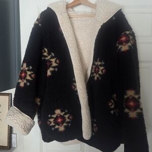 Cozy Hoodie Super Soft Reversible Black and Cream Patterned Women's Jacket